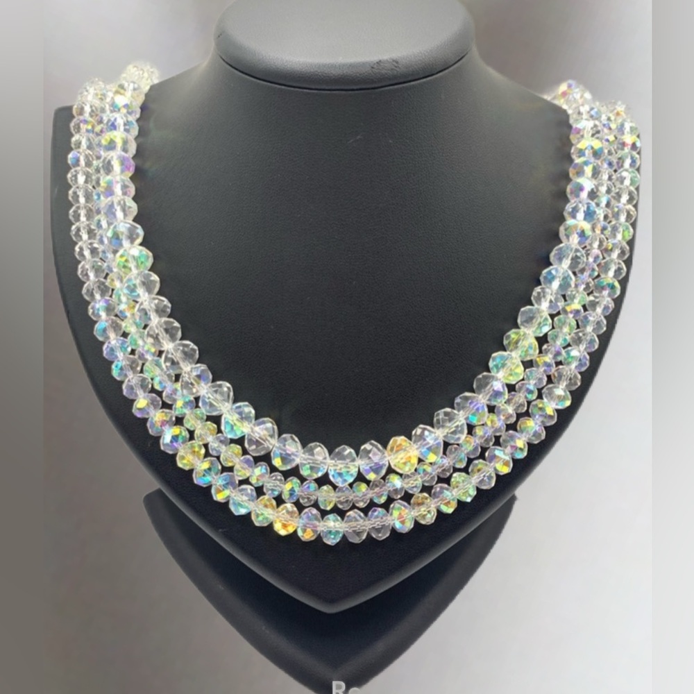 Donna Dressler 1980’s Graduated AB Crystal Bead Necklace 22”
